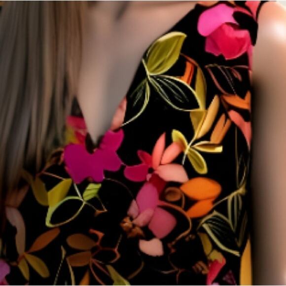 Lands' End NWOT V-Neck Sleeveless Floral 100%Cotton Shift Dress Large 14 W 14W - Picture 4 of 8